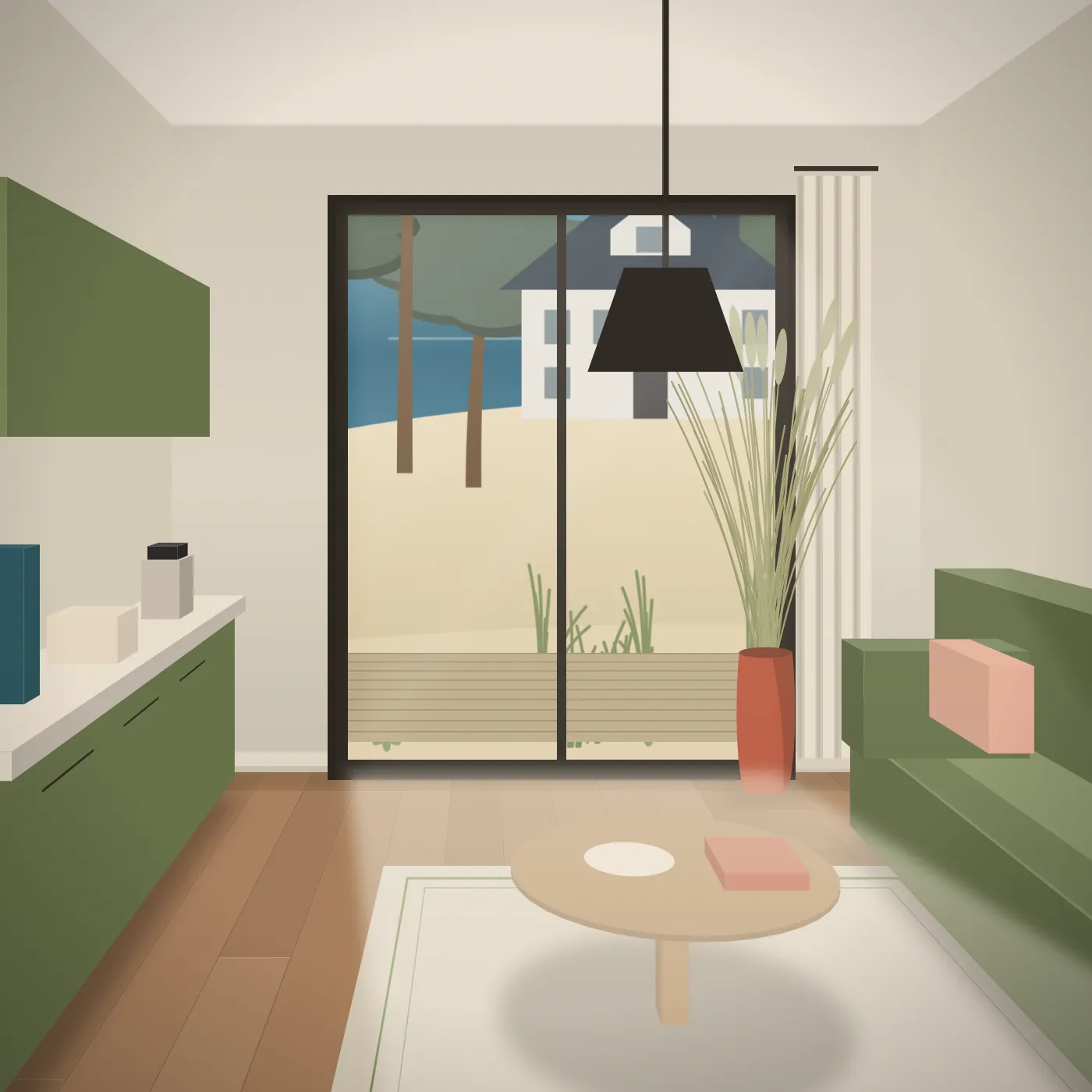 Apartament Honkenia: salon z wyjściem na taras